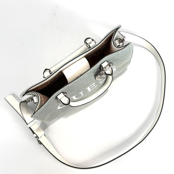 EUC Guess Tote Satchel Purse Light Blue Denim Crossbody Bag Logo Handbag - Picture 6 of 12